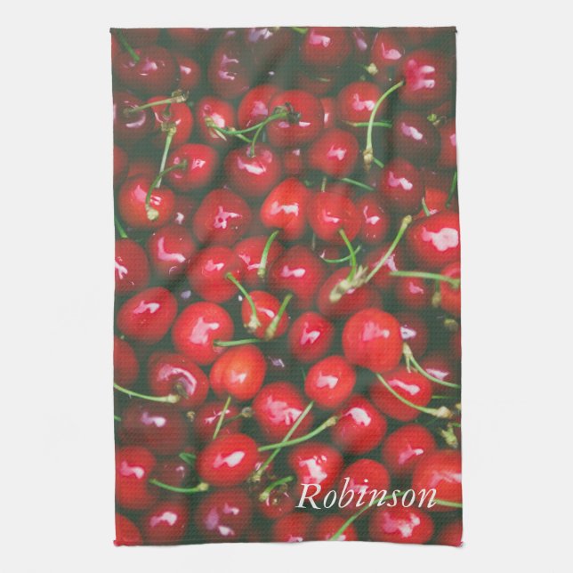 Cherry Red Fruit Personalisiert Geschirrtuch (Vertikal)