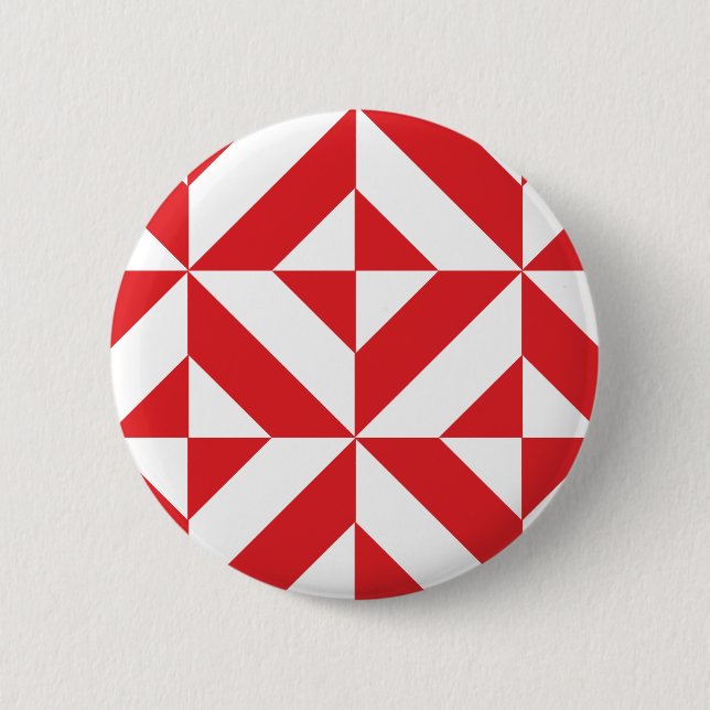 Cherry Red Geometric Deko Cube Pattern Button (Vorderseite)