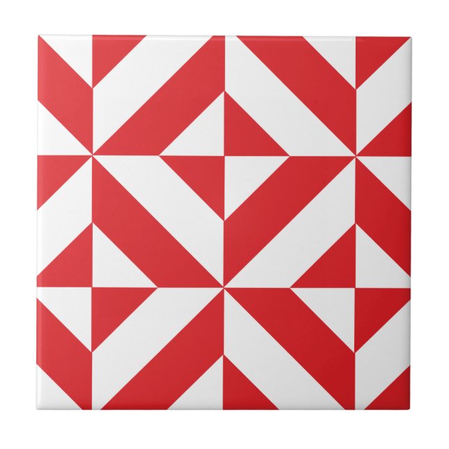 Cherry Red Geometric Deko Cube Pattern Fliese (Vorderseite)