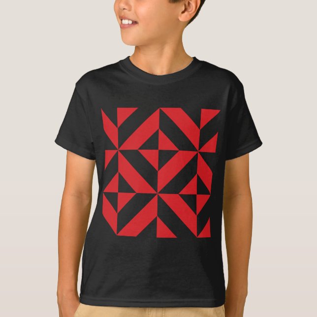 Cherry Red Geometric Deko Cube Pattern T-Shirt (Vorderseite)