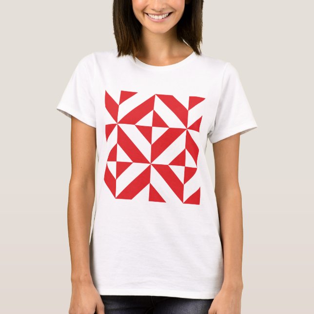 Cherry Red Geometric Deko Cube Pattern T-Shirt (Vorderseite)