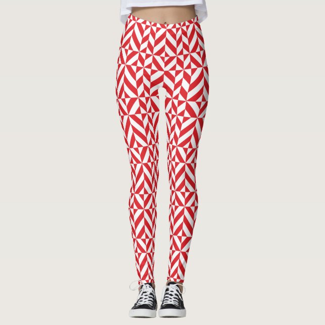 Cherry Red Geometric Muster Leggings (Vorderseite)