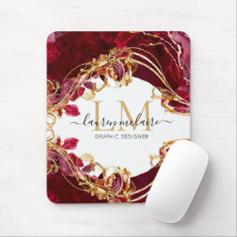 Cherry Red & Gold Monogram Script Mousepad