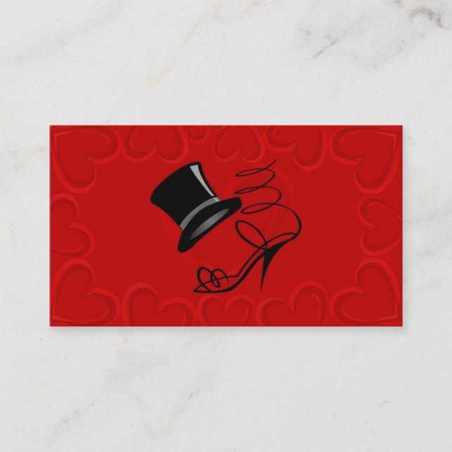 Cherry Red Hearts Top Hat und High Heel Platzkarte (Vorderseite)