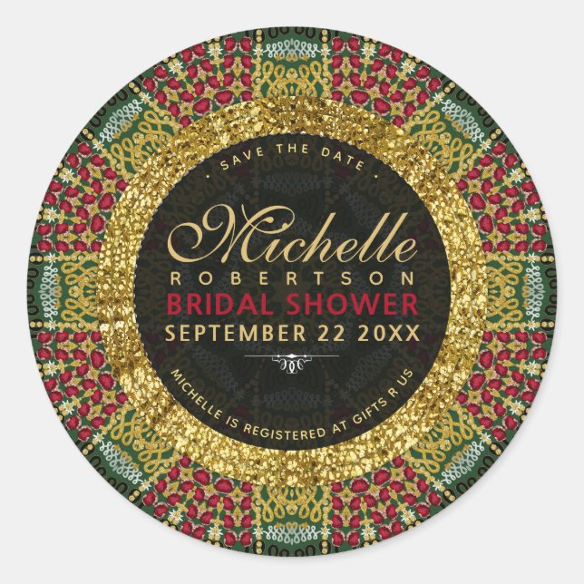 Cherry Red Jewel Gold Mandala Stickers Labels (Vorderseite)