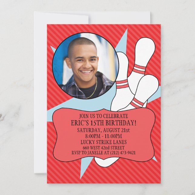 Cherry Red keine Zeit, um Bowling Party Foto zu ve Einladung (Vorderseite)