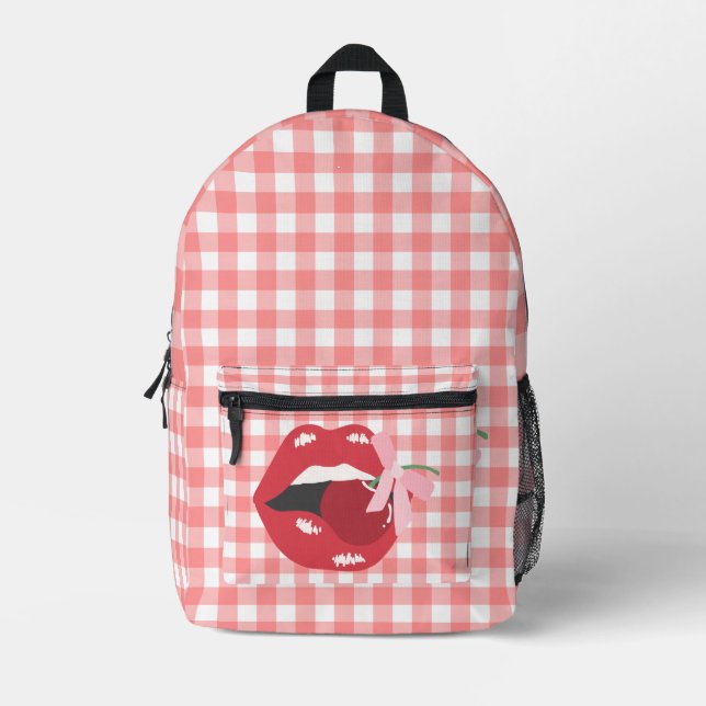 Cherry Red Lips Coquette Druck Schnürung Rucksack (Vorderseite)