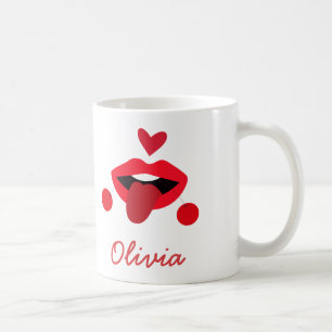 Cherry Red Lips mit Zunge Individuelle Name Kaffeetasse