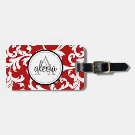 Cherry Red Mit Monogramm Damask Print Gepäckanhänger