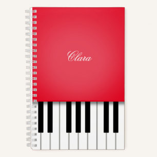 Cherry Red Piano Music Keyboard Personalisiert Notizbuch