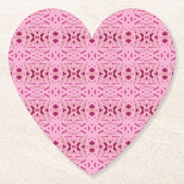 Cherry Red Pink Geometric Valentine's Day Heart Untersetzer (Vorderseite)