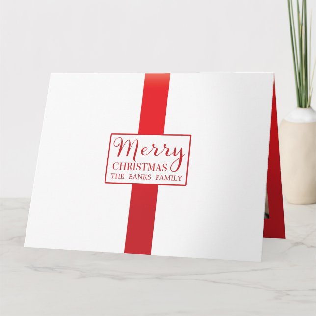 Cherry Red Ribbon Weihnachtskarte Karte (Vorderseite)