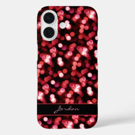Cherry Red Sparkle Lights w/ Name iPhone 16 Hülle