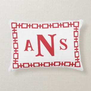 Cherry Red Square griechisches Schlüsselmonogramm Dekokissen