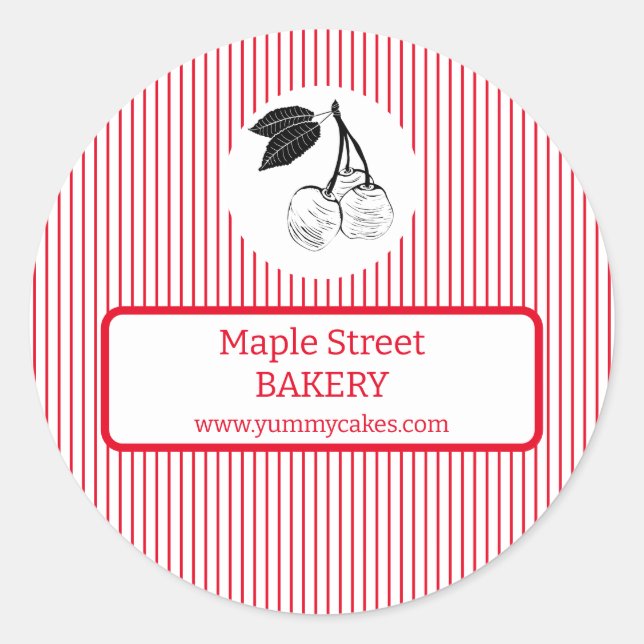 Cherry Red Stripes Business Label Runder Aufkleber (Vorderseite)