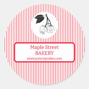 Cherry Red Stripes Business Label Runder Aufkleber