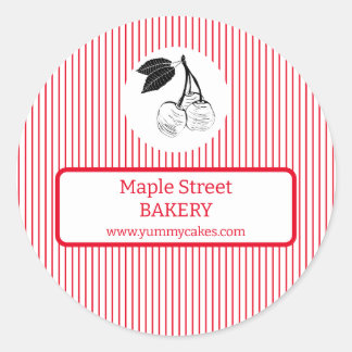 Cherry Red Stripes Business Label Runder Aufkleber