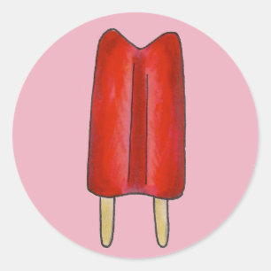 Cherry Red Twin Pop Popsicles Ice Lolly Popsicles Runder Aufkleber
