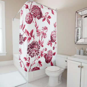 Cherry Red Vintag Floral Toile No.2 Duschvorhang
