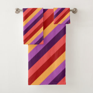 Cherry Red Violet Stripes Bath Set