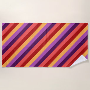 Cherry Red Violet Stripes Beach Handtuch