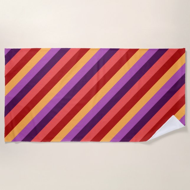 Cherry Red Violet Stripes Beach Handtuch (Vorderseite)