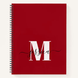 Cherry Red + White Personalisiert Monogram Noteboo Notizbuch