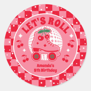 Cherry Skate   Retro Roller Skaten Geburtstag Runder Aufkleber