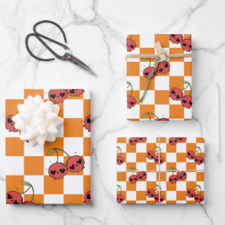 Cherry Skull Checkerboard - Alt ästhetisch Geschenkpapier Set