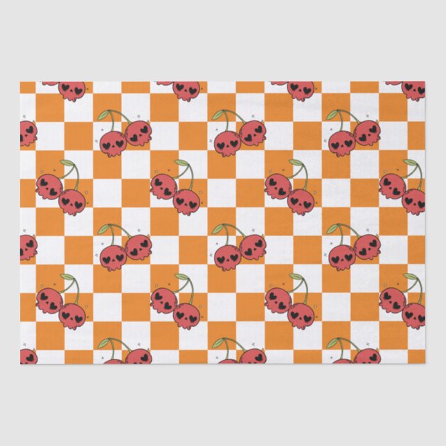 Cherry Skull Checkerboard - Alt ästhetisch Seidenpapier (Vorderseite)