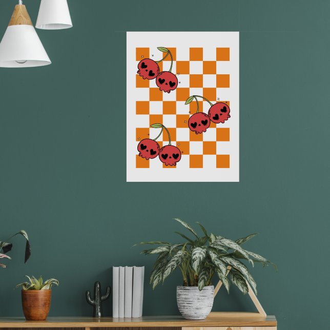 Cherry Skull Checkerboard - Punk Wall Art Poster (Wohnzimmer 1)
