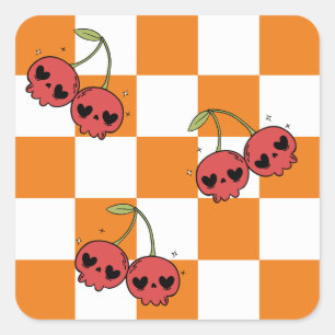 Cherry Skull Checkerboard Sticker - Niedlich & Pun