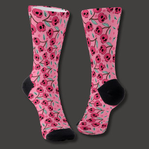 Cherry Skull Retro Valentine's Day Groovy Girly Socken