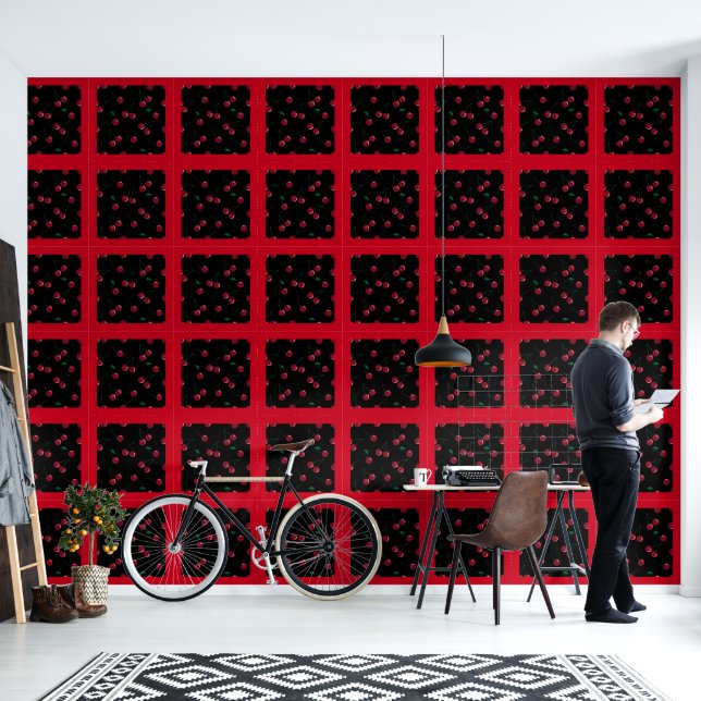 Cherry Square Peel und Stick Wallpaper Tapete (Wohnbereich)