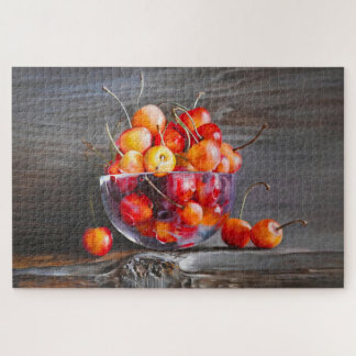 Cherry Still Life in Glass Stretched Canvas Print