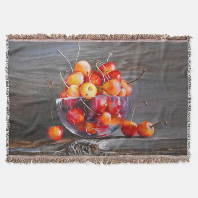 Cherry Still Life in Glass Stretched Canvas Print Decke (Vorderseite)