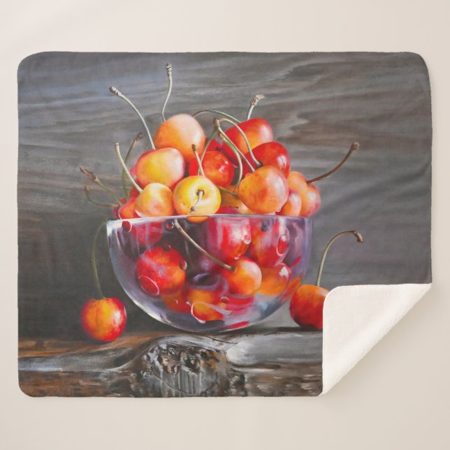 Cherry Still Life in Glass Stretched Canvas Print Sherpadecke (Vorderseite (Horizontal))