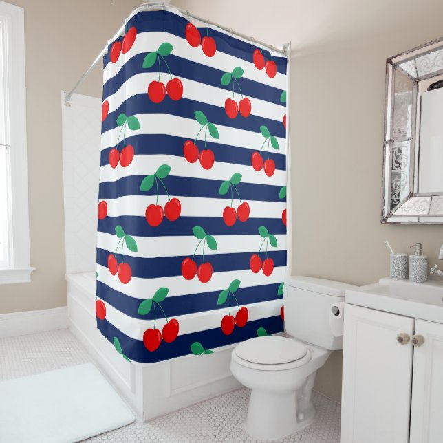 Cherry Stripe Muster - Retro Fruit Gift & Decke Duschvorhang (Beispiel)