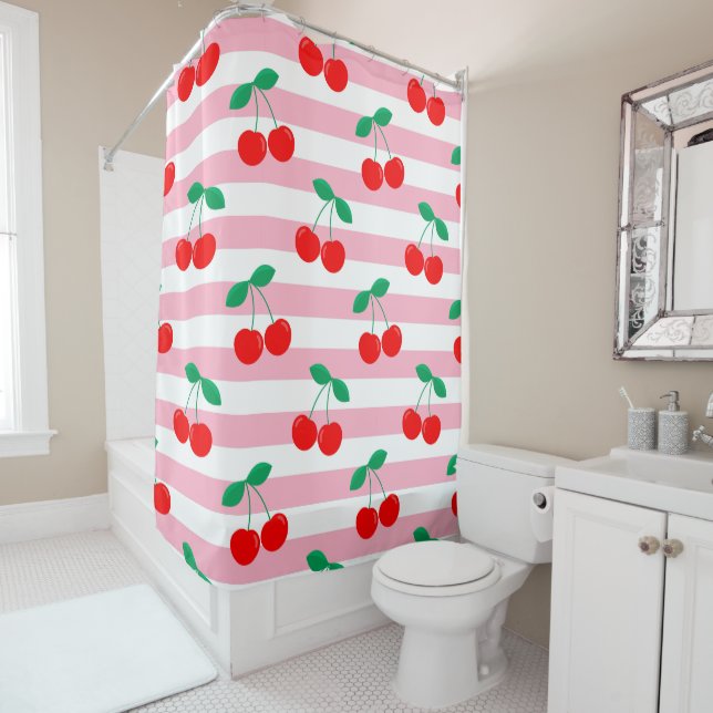 Cherry Stripe Muster - Retro Fruit Gift & Decke Duschvorhang (Beispiel)