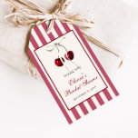 Cherry Striping Vielen Dank Geschenkanhänger<br><div class="desc">Sie ist die Kirsche oben! Feiern Sie mit unseren Vintag inspirierten Brautparty Geschenketikern die kommenden Nuptials Ihrer Lieblingsbräute im Stil! Dieses Design zeichnet sich durch schöne Aquarellkirschen aus,  die mit einem weißen Bogen auf einem gestreiften Hintergrund geschmückt sind.</div>