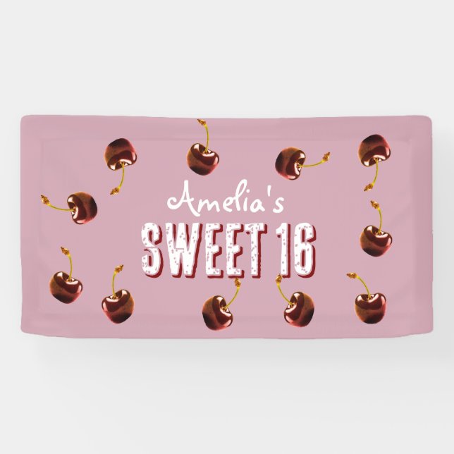 Cherry Sweet 16 Personalisiertes Party Banner (Horizontal)