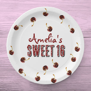 Cherry Sweet 16 Personalisiertes Party Pappteller