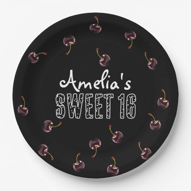 Cherry Sweet 16 Personalisiertes Party Pappteller (Vorderseite)