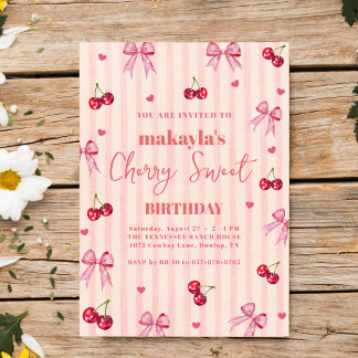 Cherry Sweet Birthday Party pink Bow Girl Einladung