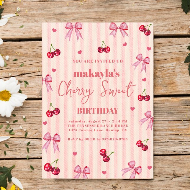 Cherry Sweet Birthday Party pink Bow Girl Einladung (Von Creator hochgeladen)