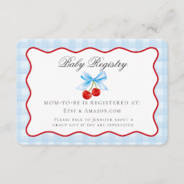 Cherry Sweet Blue Coquette Bow Baby Registry Card Begleitkarte