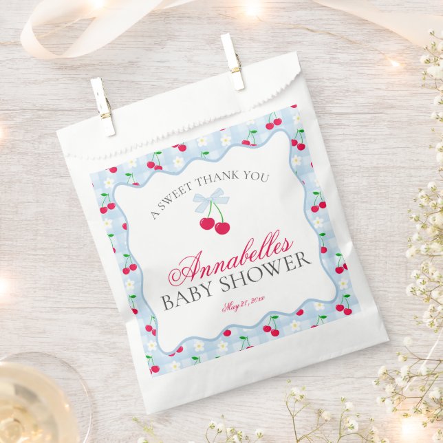 Cherry Sweet Blue Coquette Bow Baby Shower Dessert Geschenktütchen (Ausgeschnitten)