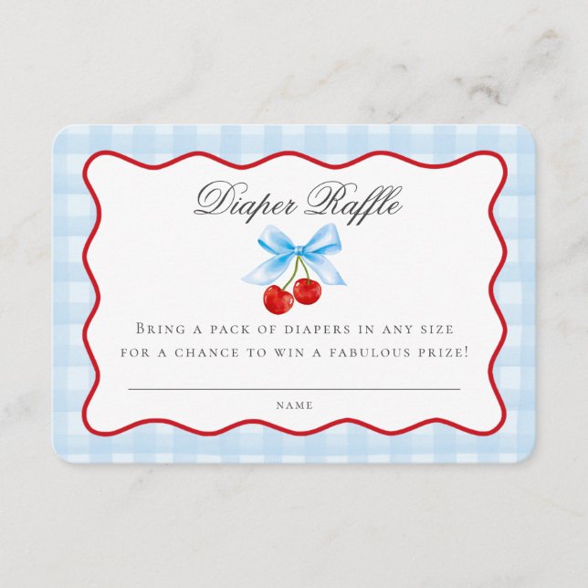 Cherry Sweet Blue Coquette Bow Diaper Raffekarte Begleitkarte (Vorderseite)