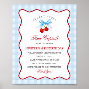 Cherry Sweet Blue Coquette Bow Gingha Time Kapsel Poster
