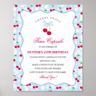 Cherry Sweet Blue Coquette Bow Gingha Time Kapsel Poster